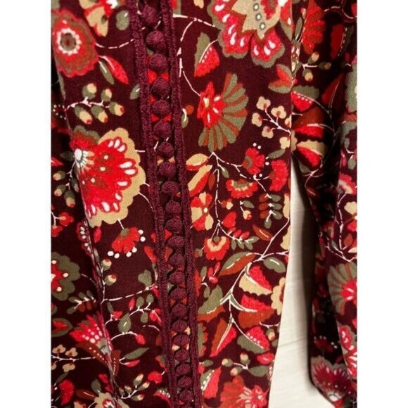 Boho Floral Print Long Sleeve Blouse With Crochet Detail Womens Size L By Inseta - Picture 4 of 5